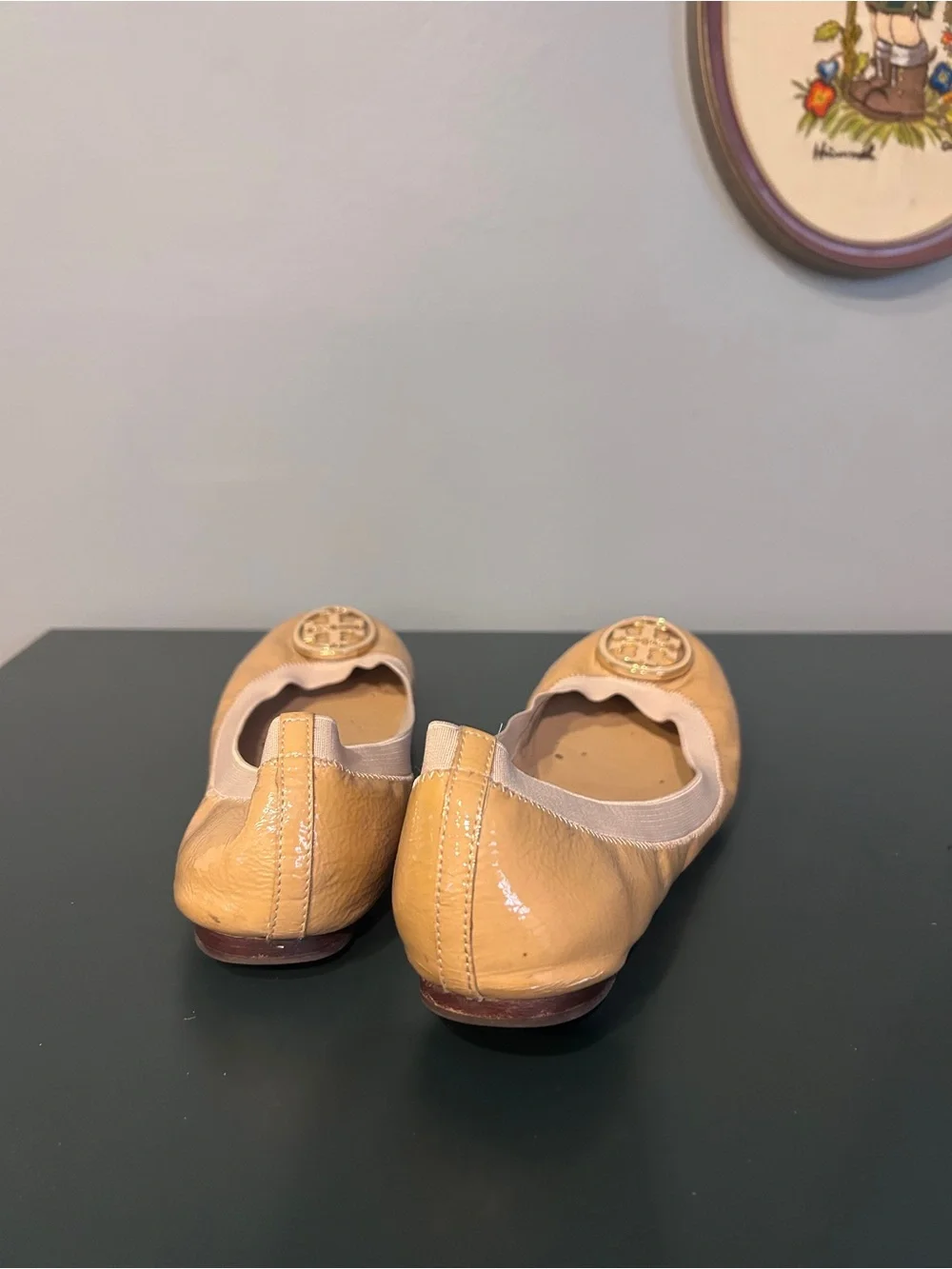 Tory Burch Patent Leather Ballet Flats in Tan with Cream Trim
